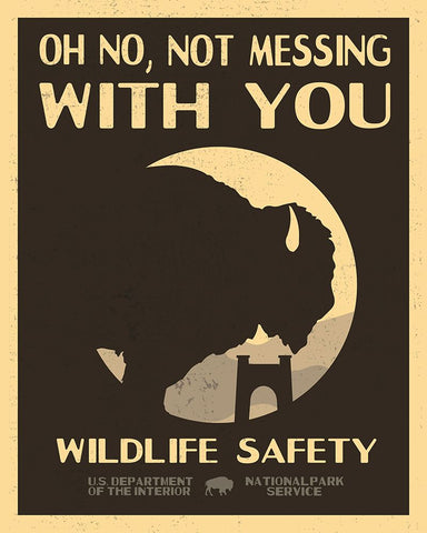 Wildlife Safety Poster Black Modern Wood Framed Art Print by Vintage Travel Posters