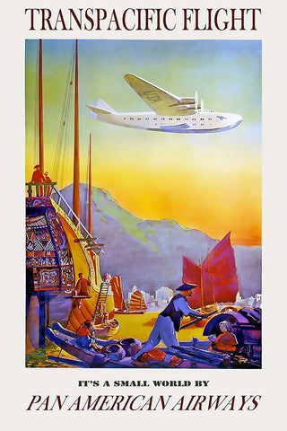 Transpacific Air Travel Poster White Modern Wood Framed Art Print with Double Matting by Vintage Travel Posters