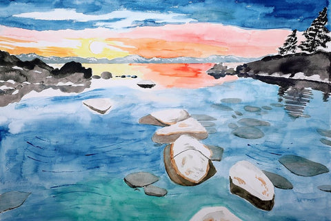 Secret Cove, Lake Tahoe White Modern Wood Framed Art Print with Double Matting by Derr, Wynn