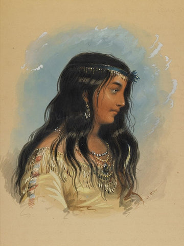 A Young Woman of the Flat Head Tribe Black Modern Wood Framed Art Print by Miller, Alfred Jacob