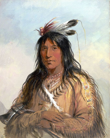 Head of Matau Tathonca, Bull Bear, an Ogillalah White Modern Wood Framed Art Print with Double Matting by Miller, Alfred Jacob