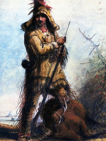 Rocky Mountains Trapper Old Bill Williams Black Ornate Wood Framed Art Print with Double Matting by Miller, Alfred Jacob