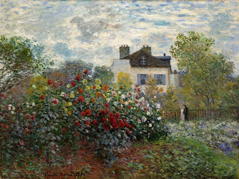 The Artists Garden at Argenteuil White Modern Wood Framed Art Print with Double Matting by Monet, Cluade