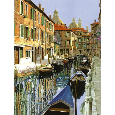 La Barche Sul Canale Gold Ornate Wood Framed Art Print with Double Matting by Borelli, Guido