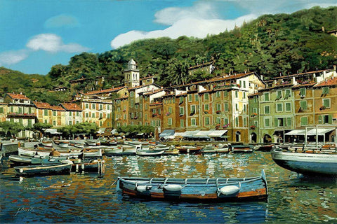 Portofino White Modern Wood Framed Art Print with Double Matting by Borelli, Guido