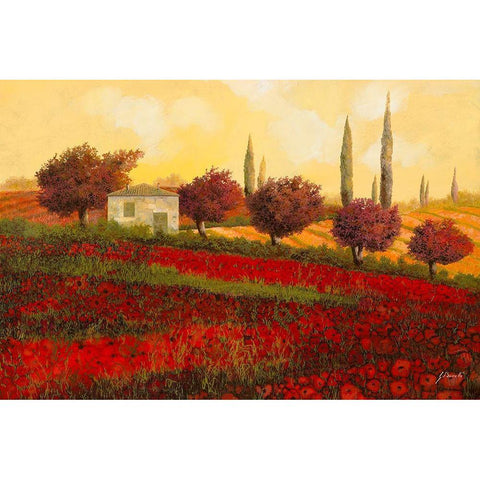 Papaveri Toscana II Black Modern Wood Framed Art Print with Double Matting by Borelli, Guido