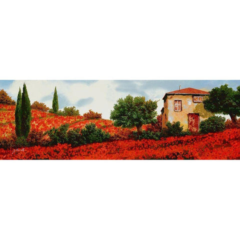 I Papaveri Sulle Colline White Modern Wood Framed Art Print by Borelli, Guido