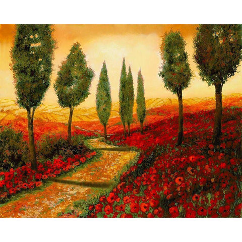 Strada tra i Papaveri Gold Ornate Wood Framed Art Print with Double Matting by Borelli, Guido