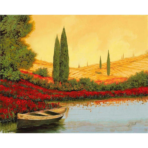 La Barca al Tramonto Gold Ornate Wood Framed Art Print with Double Matting by Borelli, Guido