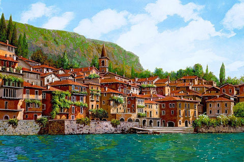 Bellano Sul Lago Di Como Black Ornate Wood Framed Art Print with Double Matting by Borelli, Guido