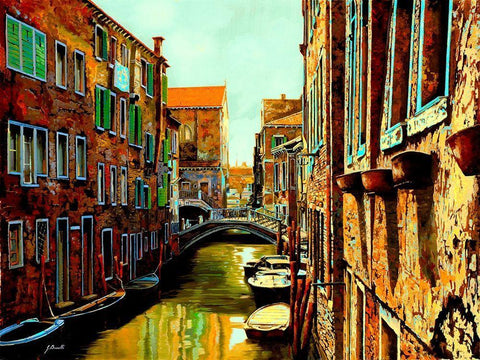 Venezia Al Tramonto Black Ornate Wood Framed Art Print with Double Matting by Borelli, Guido