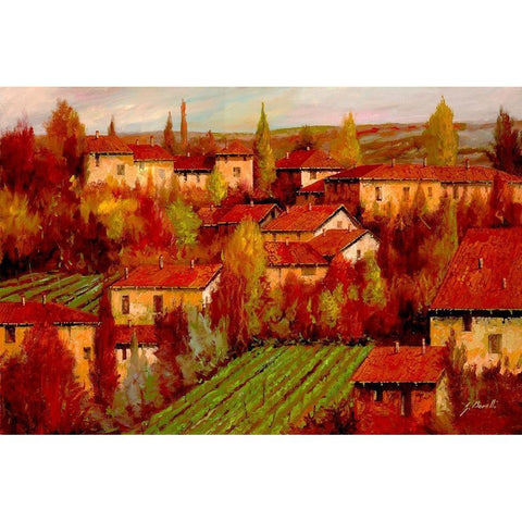 Le Case Rosse sul Poggio Black Modern Wood Framed Art Print with Double Matting by Borelli, Guido