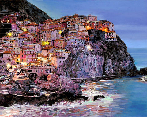 Crepuscolo a Manarola Black Ornate Wood Framed Art Print with Double Matting by Borelli, Guido