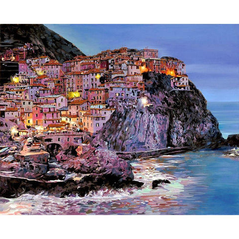 Crepuscolo a Manarola Gold Ornate Wood Framed Art Print with Double Matting by Borelli, Guido