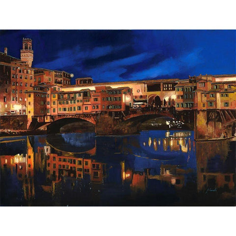 Notturno Fiorentino Black Modern Wood Framed Art Print with Double Matting by Borelli, Guido