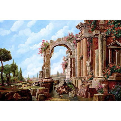 Colonne Romane Fiorite White Modern Wood Framed Art Print by Borelli, Guido