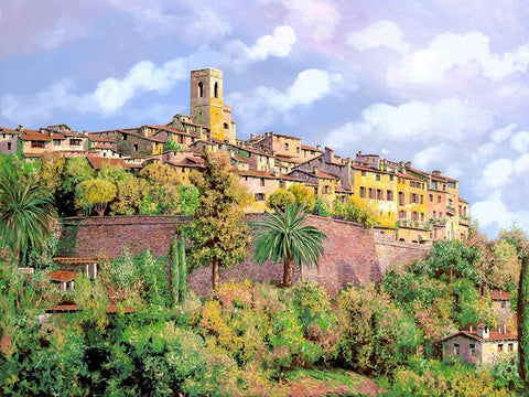 St. Paul de Vence White Modern Wood Framed Art Print with Double Matting by Borelli, Guido