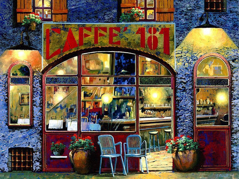 caffe 181 Black Ornate Wood Framed Art Print with Double Matting by Borelli, Guido