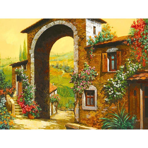 arco di paese Gold Ornate Wood Framed Art Print with Double Matting by Borelli, Guido