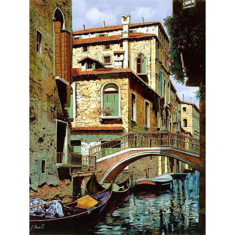 rio degli squeri Gold Ornate Wood Framed Art Print with Double Matting by Borelli, Guido