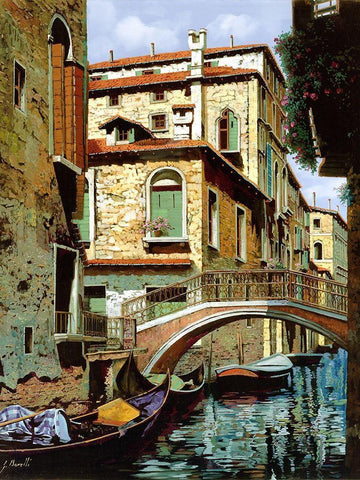 rio degli squeri White Modern Wood Framed Art Print with Double Matting by Borelli, Guido