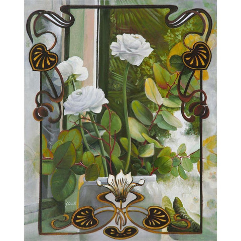 Rose Bianche Liberty Black Modern Wood Framed Art Print with Double Matting by Borelli, Guido