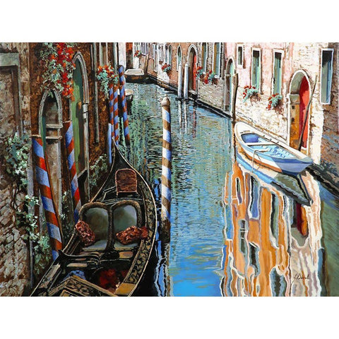 La Barca Bianca e la Gondola Black Modern Wood Framed Art Print with Double Matting by Borelli, Guido