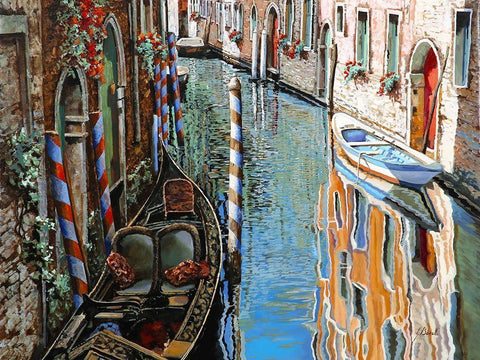 La Barca Bianca e la Gondola White Modern Wood Framed Art Print with Double Matting by Borelli, Guido