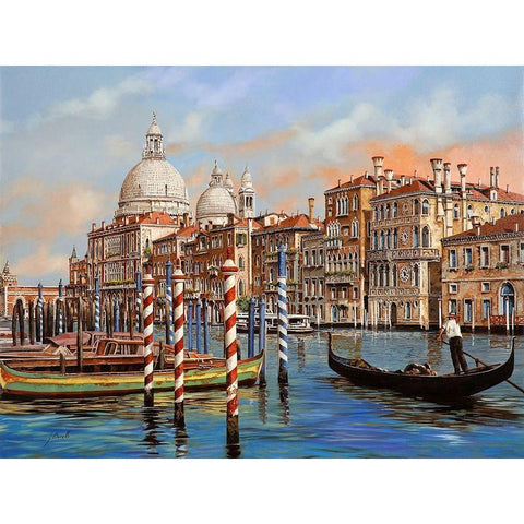 il Canal Grande Black Modern Wood Framed Art Print with Double Matting by Borelli, Guido