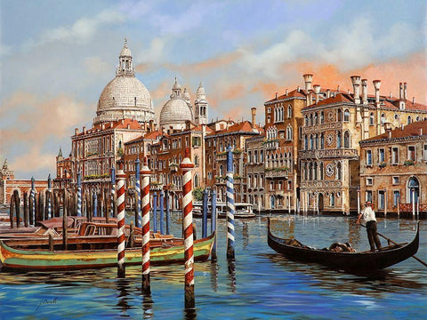 il Canal Grande White Modern Wood Framed Art Print with Double Matting by Borelli, Guido