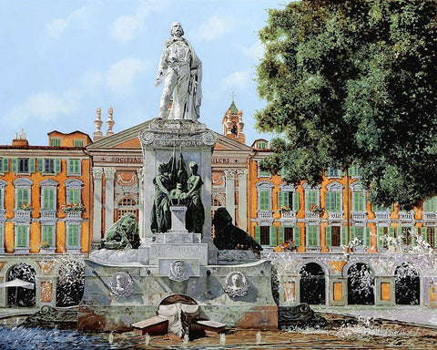 Place Garibaldi in Nice White Modern Wood Framed Art Print with Double Matting by Borelli, Guido