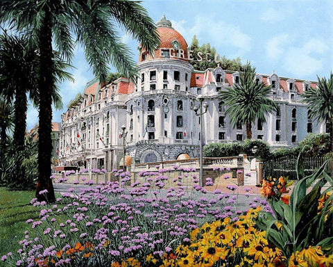 Hotel Negresco White Modern Wood Framed Art Print with Double Matting by Borelli, Guido