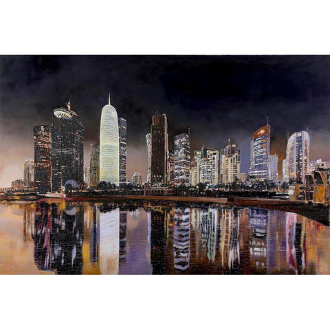 Doha Qatar Black Modern Wood Framed Art Print with Double Matting by Borelli, Guido