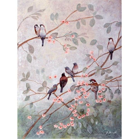 Decorazione con altri 8 uccelli Gold Ornate Wood Framed Art Print with Double Matting by Borelli, Guido