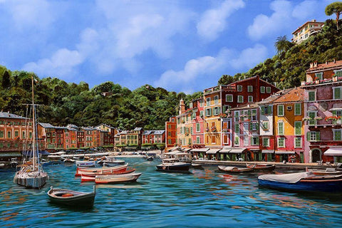 A Portofino White Modern Wood Framed Art Print with Double Matting by Borelli, Guido