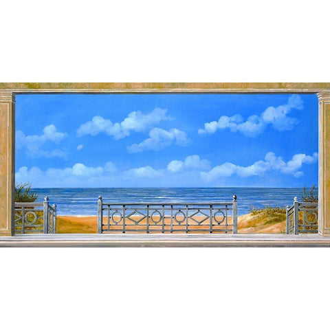 il Mare e la Balaustra Black Modern Wood Framed Art Print with Double Matting by Borelli, Guido