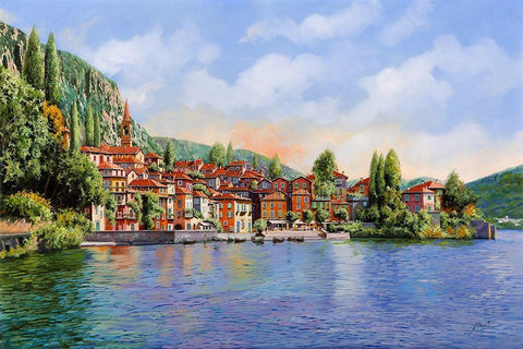 Bellagio a Colori White Modern Wood Framed Art Print with Double Matting by Borelli, Guido