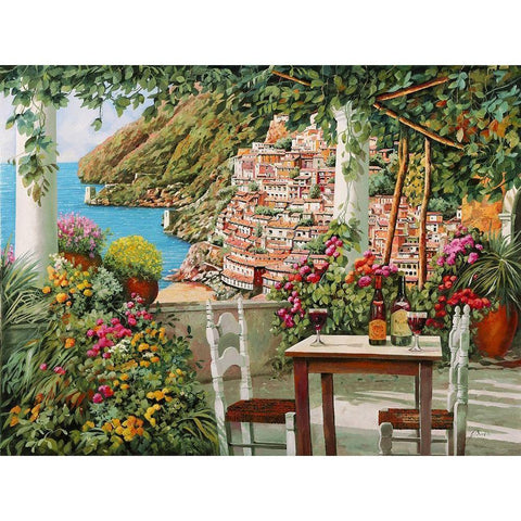 Positano dalla terrazza White Modern Wood Framed Art Print by Borelli, Guido