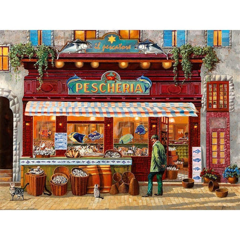 la pescheria del pescatore Black Modern Wood Framed Art Print with Double Matting by Borelli, Guido