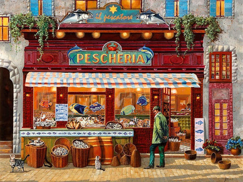 la pescheria del pescatore White Modern Wood Framed Art Print with Double Matting by Borelli, Guido