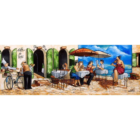 Monday Morning at Cafe da Vinci White Modern Wood Framed Art Print by West, Ronald