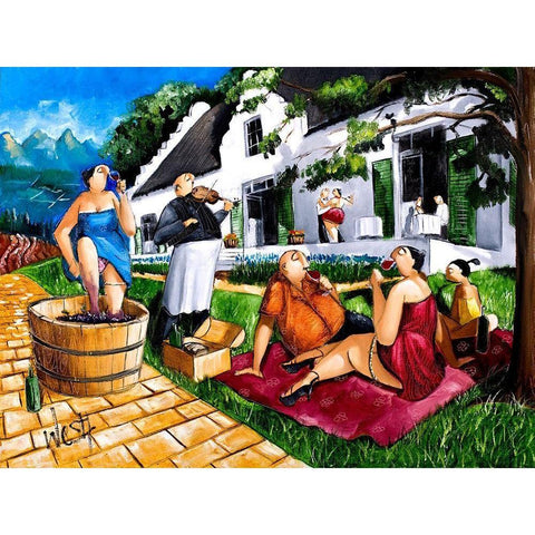 The Picnic Black Modern Wood Framed Art Print with Double Matting by West, Ronald