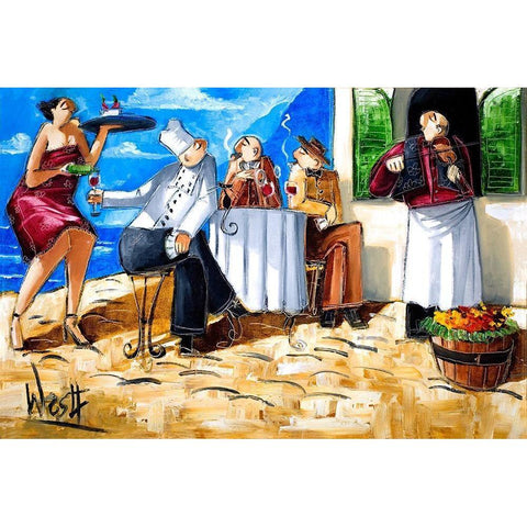 Poker at Cafe de Vinci Gold Ornate Wood Framed Art Print with Double Matting by West, Ronald