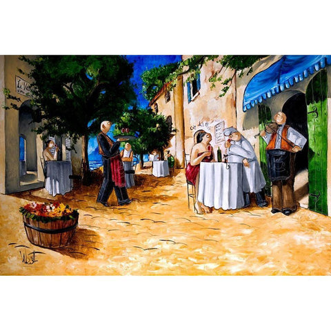 Lunch at Cafe Le Vitto Gold Ornate Wood Framed Art Print with Double Matting by West, Ronald