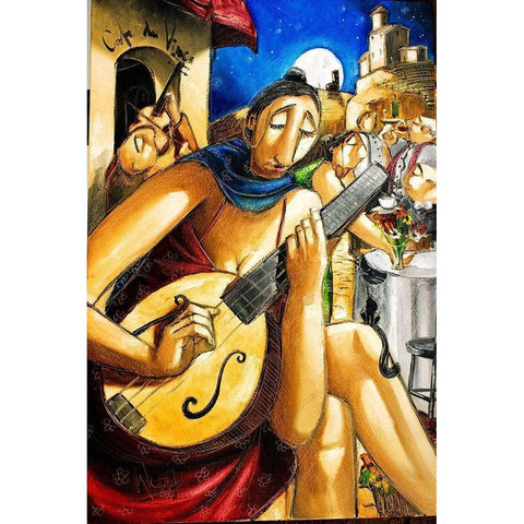 Guitar Girl Black Modern Wood Framed Art Print by West, Ronald