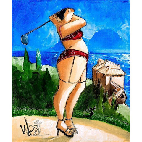 Golf Driving Black Modern Wood Framed Art Print with Double Matting by West, Ronald