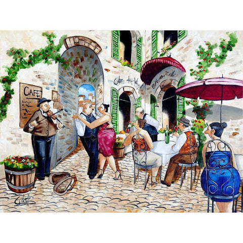 Corner Cafe at Cafe da Vinci I Black Modern Wood Framed Art Print with Double Matting by West, Ronald