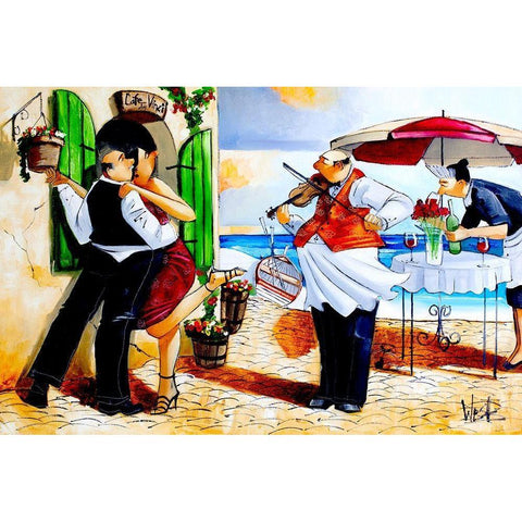 Lunch for Two White Modern Wood Framed Art Print by West, Ronald