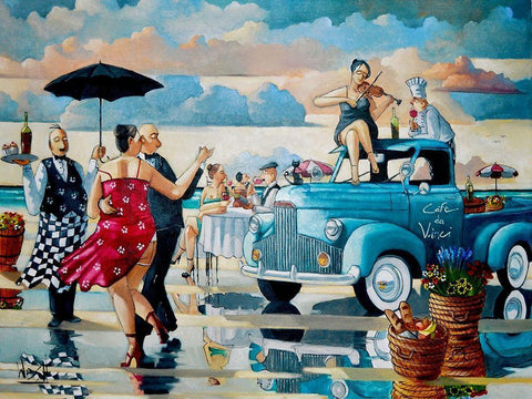 Beach Lambada I Black Ornate Wood Framed Art Print with Double Matting by West, Ronald