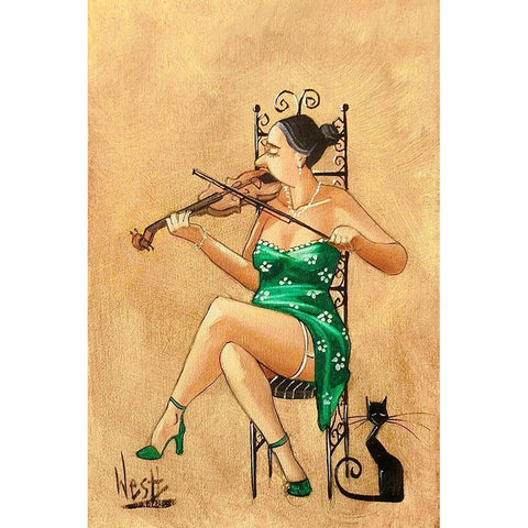 The Violinist II Black Modern Wood Framed Art Print with Double Matting by West, Ronald